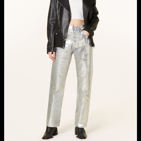Agolde 90s Pinch-Waist High-Rise Metallic Straight-Leg Jeans